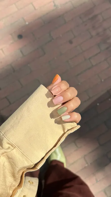 Almond nails each in a different pastel